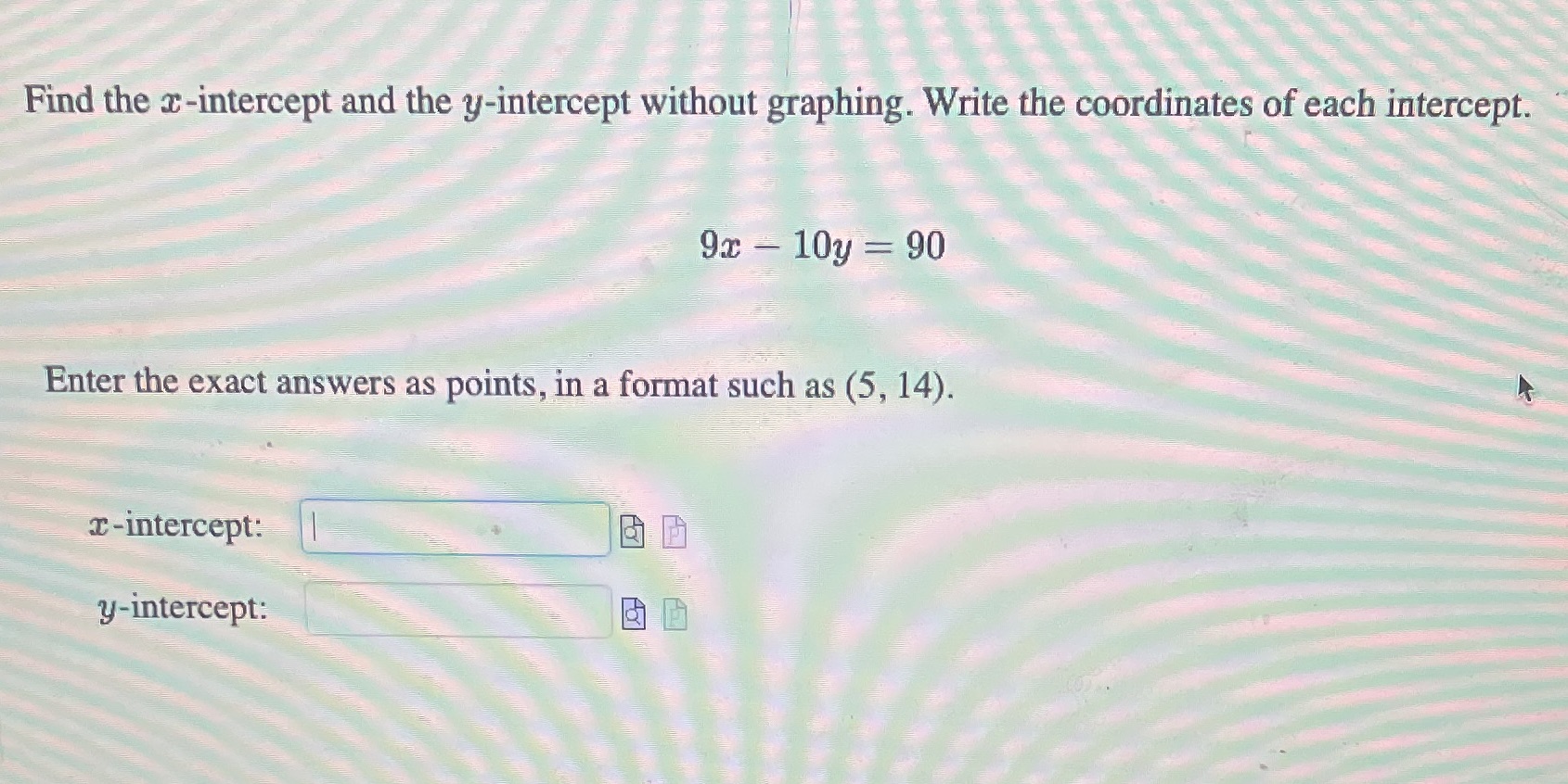 Find the c-intercept and the y-intercept without