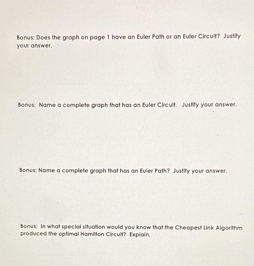 Bonus: Does the graph on page 1 have an Euler