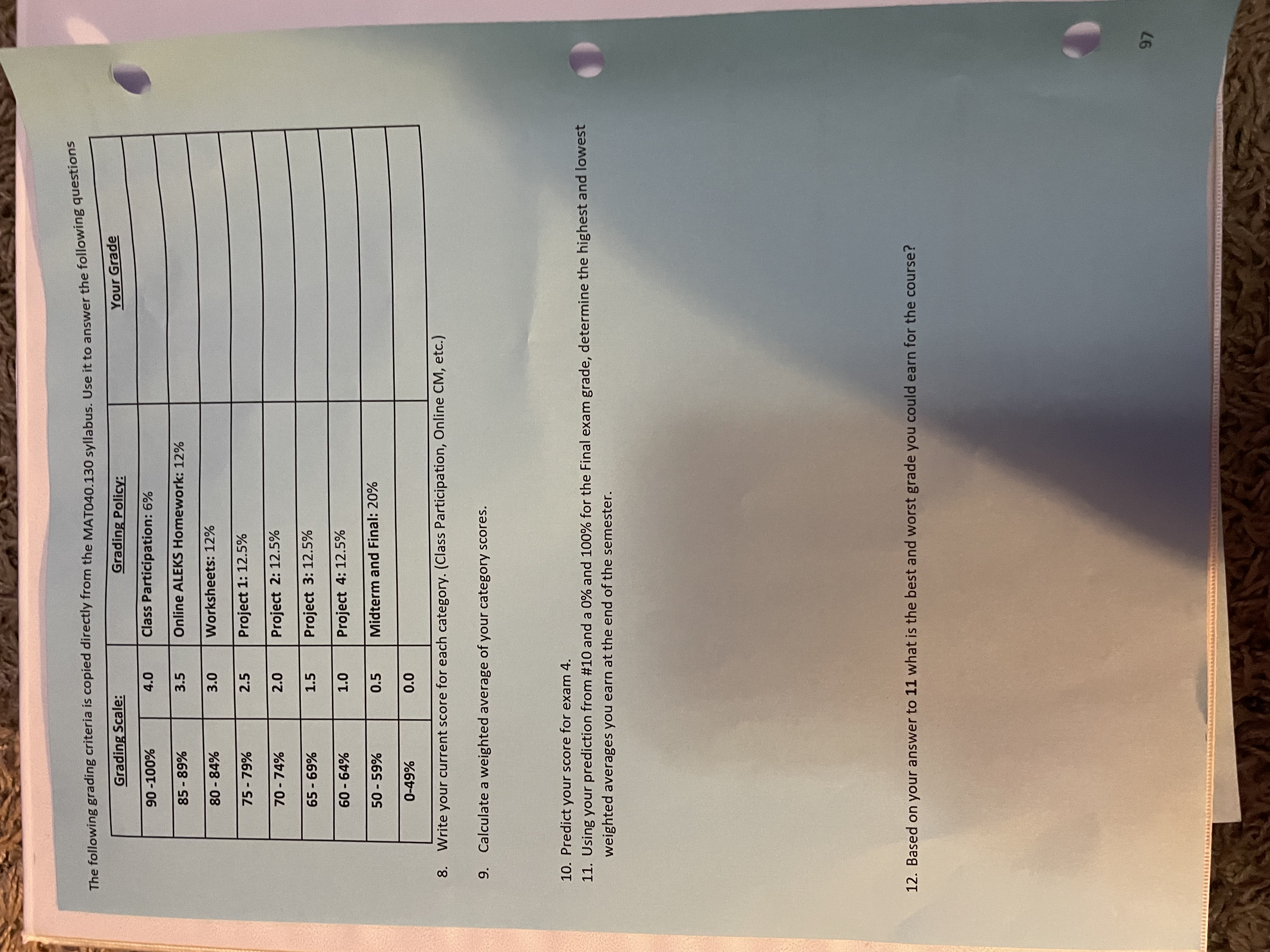 The following grading criteria is copied directly