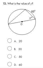 13. What is the value of y? 60- O A 20 O B. 30 O