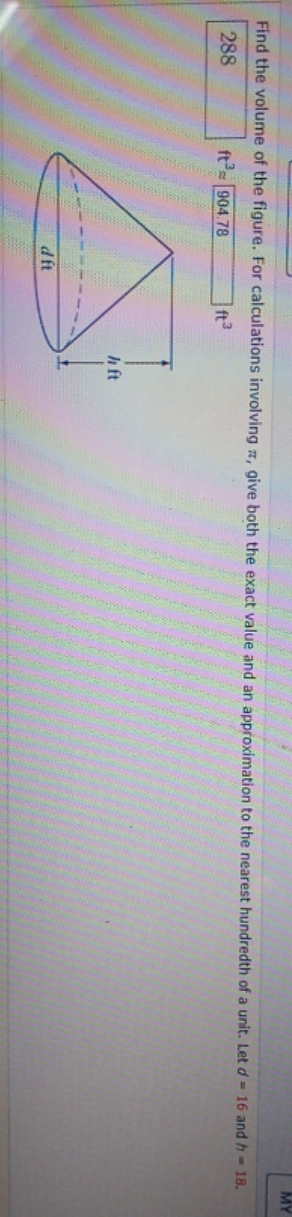 Is this right? Find the volume of the figure. For