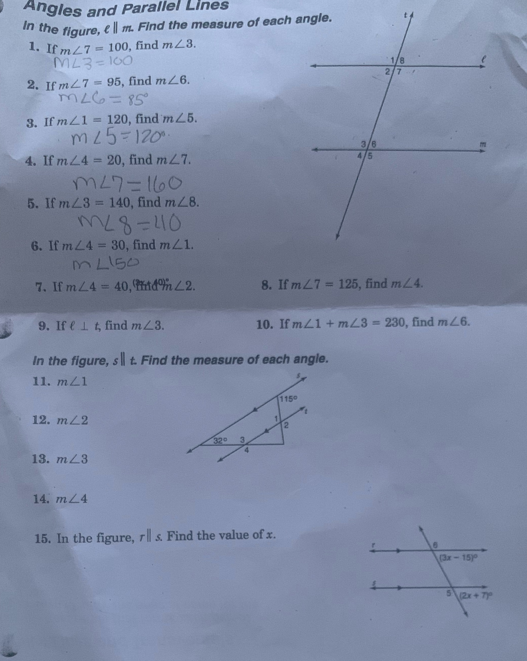 Angles and Parallel Lines In the figure, e ll m.