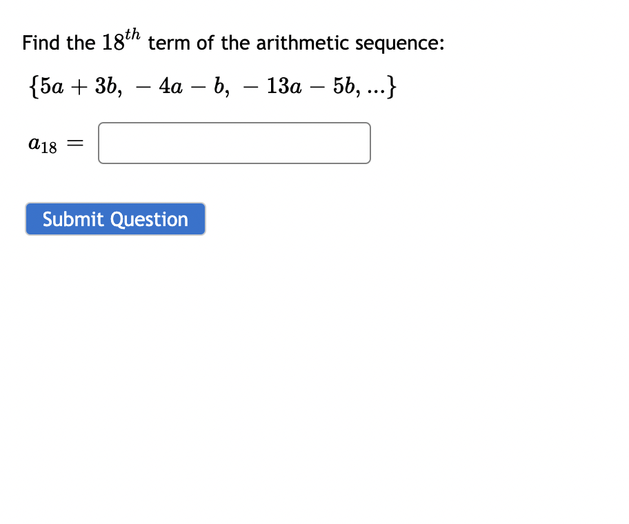 Find the 18th term of the arithmetic sequence:
