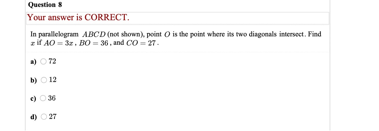 Question 8 Your answer is CORRECT. In