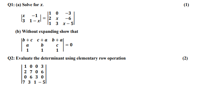 Subject: Linear Algebra ? Q1: {a} Solve for I.