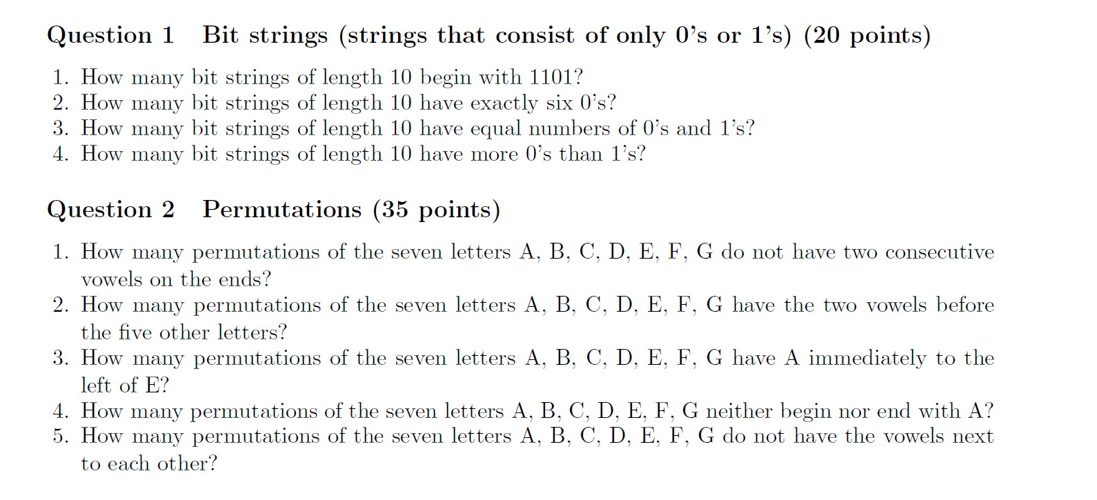 Question 1 Bit strings (strings that consist of