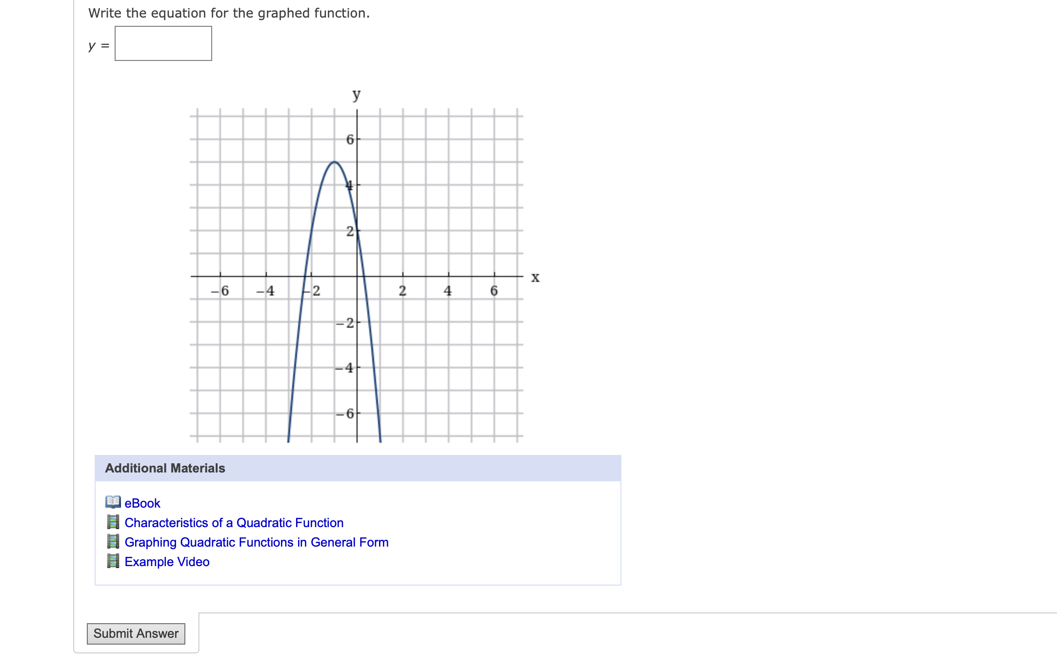 Write the equation for the graphed function. y =