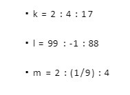 " k = 2 : 4 : 17 . 1 = 99 : -1 : 88 "m = 2 :