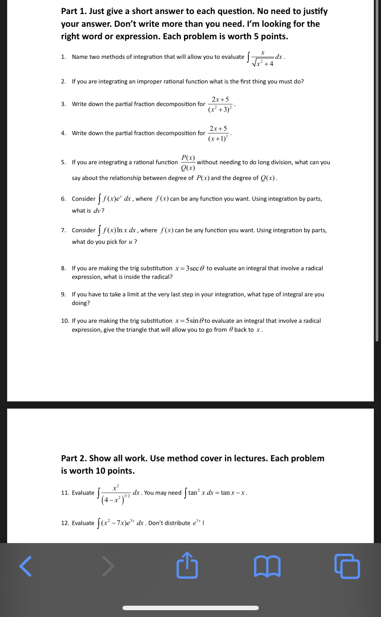 Part 1. Just give a short answer to each