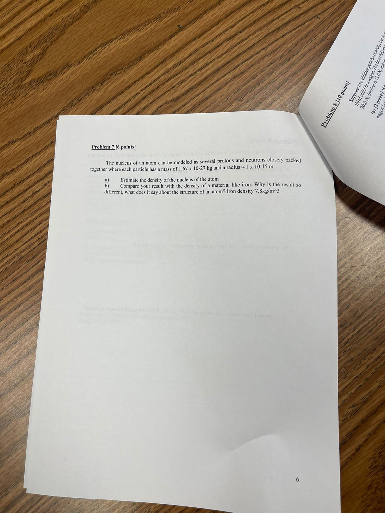 \fProblem 1" [6 points] The nucleus of an atom