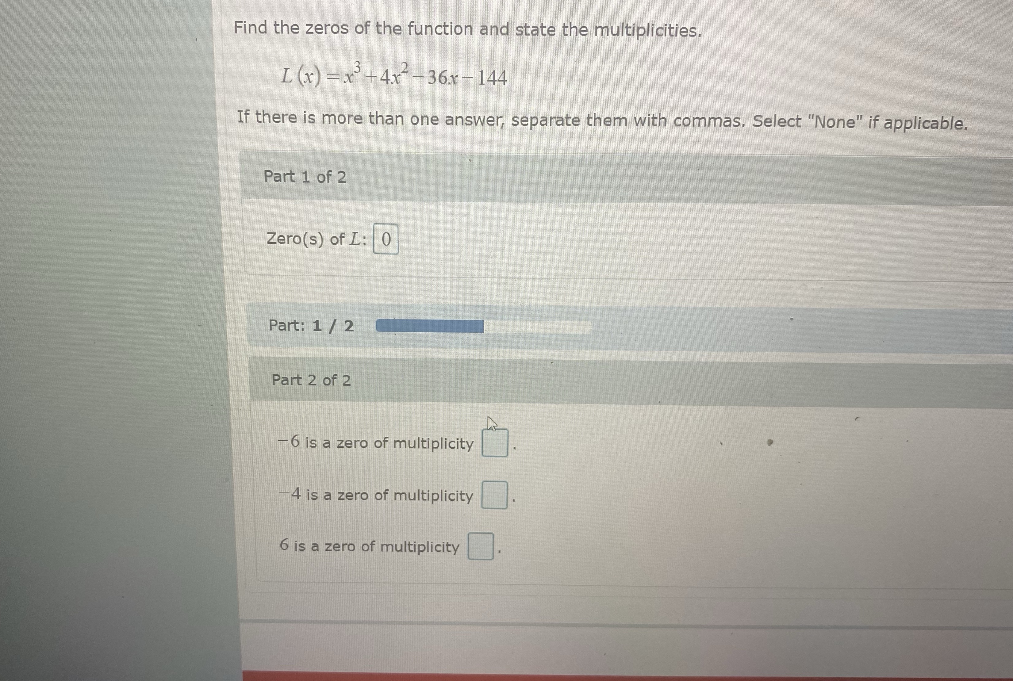 Find the zeros of the function and state the