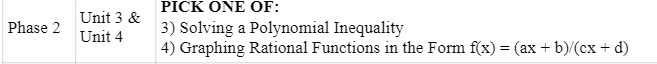 PICK ONE OF: Unit 3 & Phase 2 Unit 4 3) Solving a
