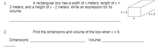 1. A rectangular box has a width of x meters,