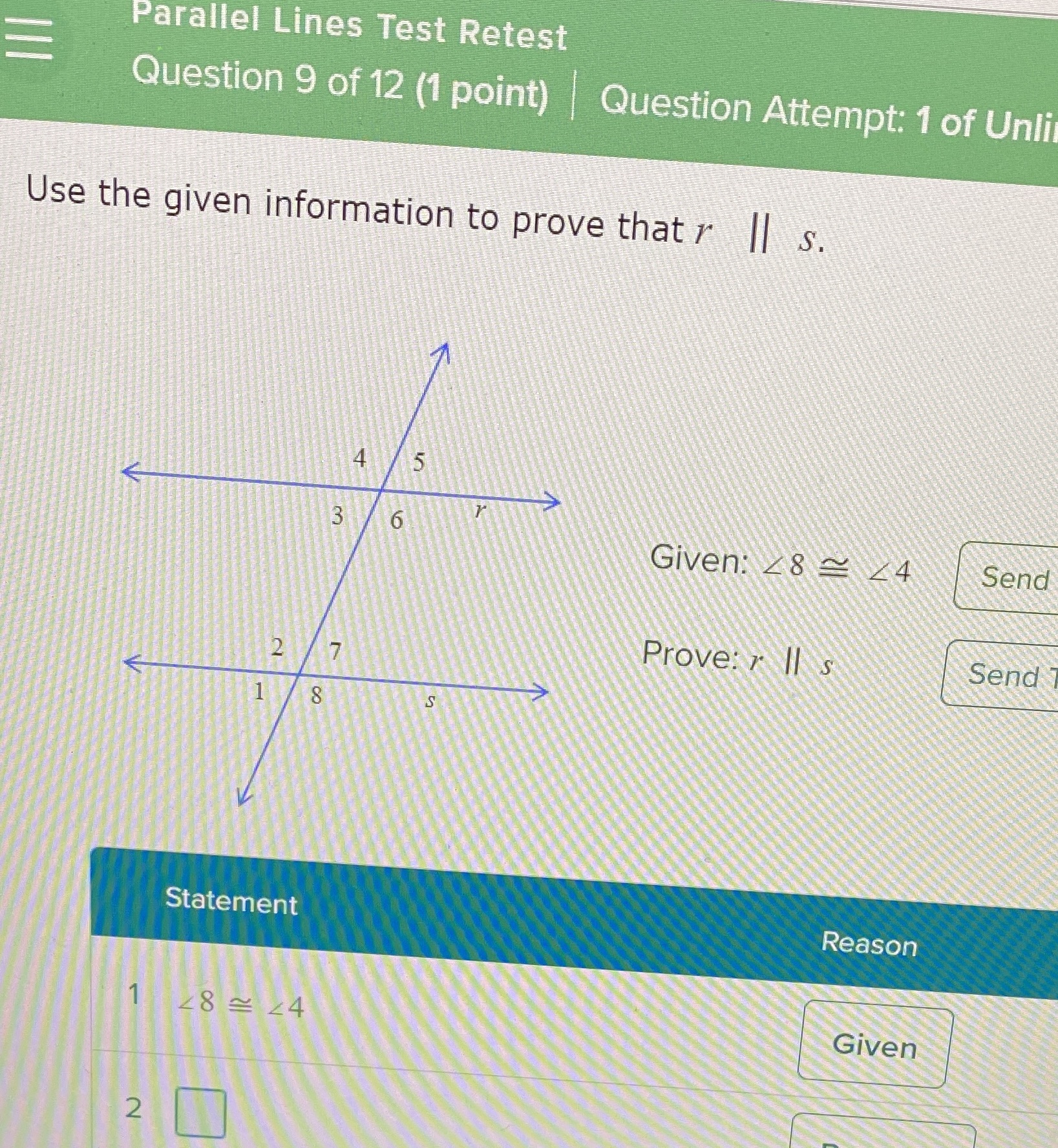 Parallel Lines Test Retest Question 9 of 12 (1