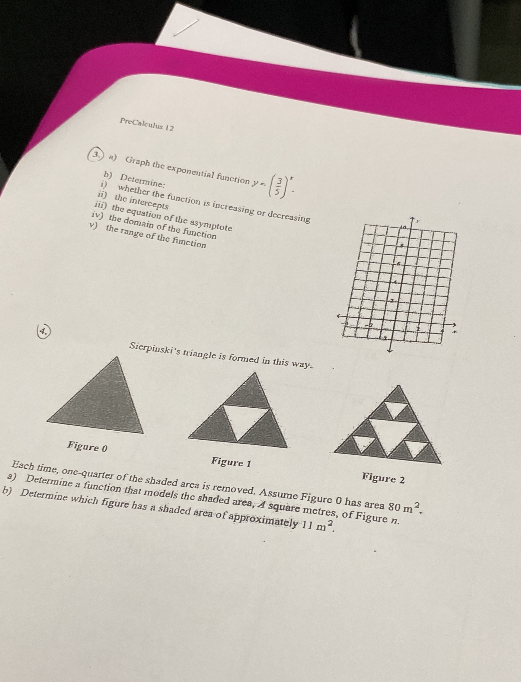 PreCalculus 12 3. a) Graph the exponential