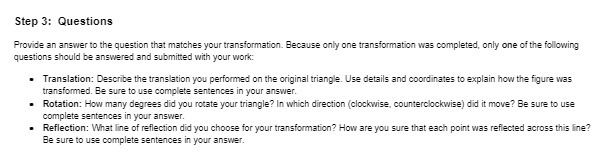 Step 3: Questions Provide an answer to the