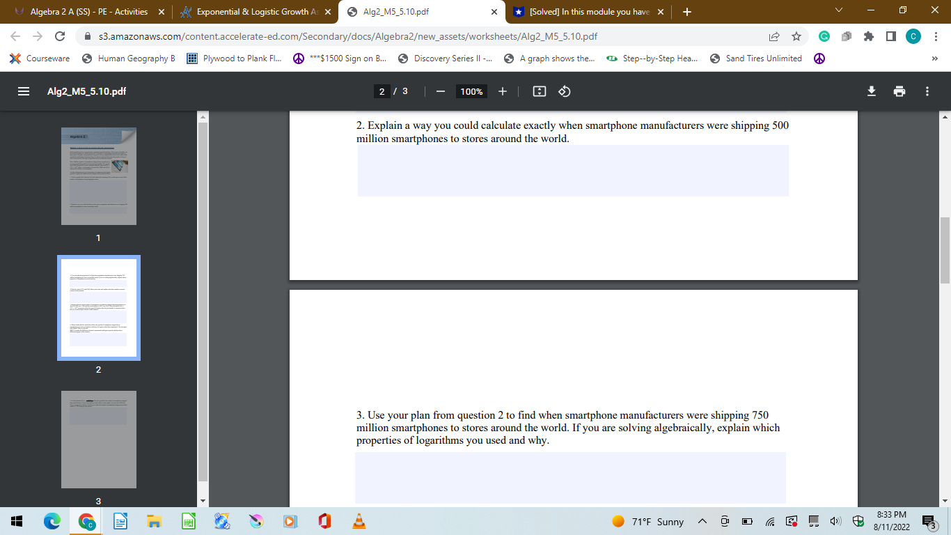Algebra 2 A (SS) - PE - Activities X Exponential