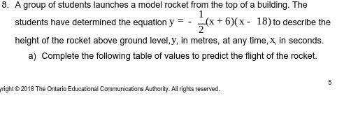 8. A group of students launches a model rocket