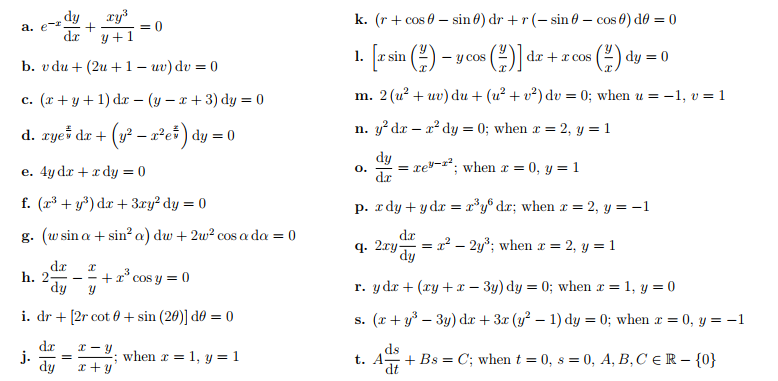 Choose 3 exact differential equations Choose 3