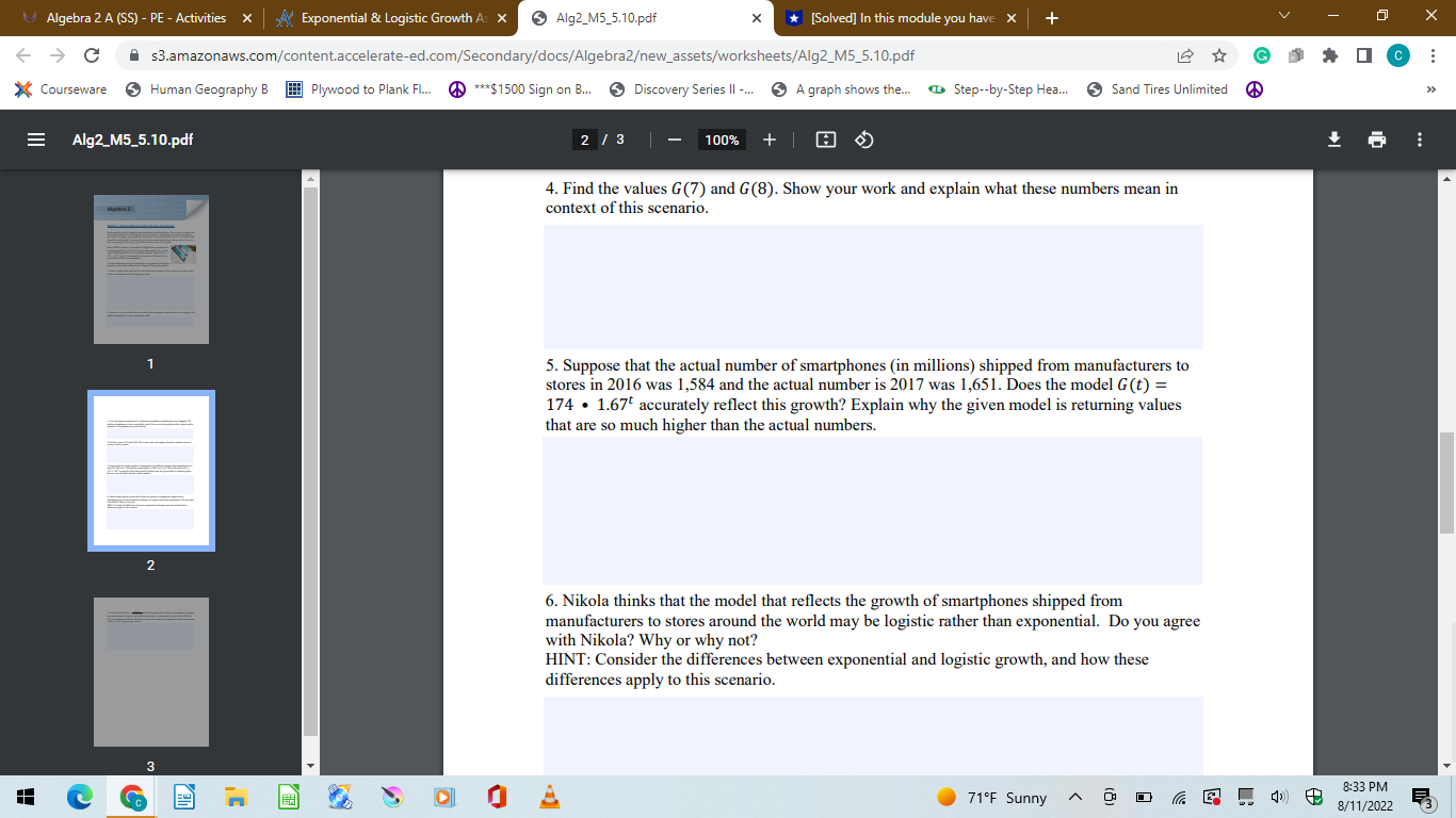 Algebra 2 A (SS) - PE - Activities X Exponential
