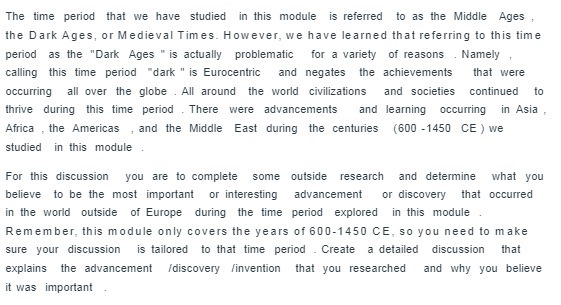 The time period that we have studied in this