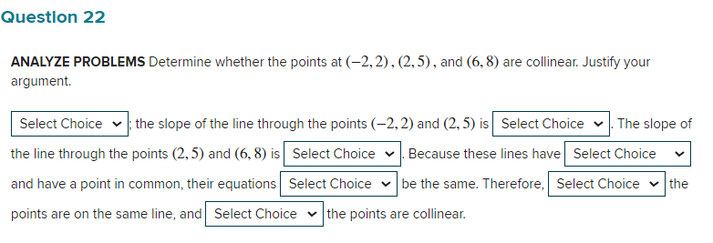 Question 22 ANALYZE PROBLEMS Determine whether