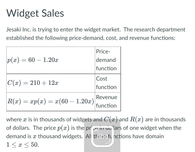 Widget Sales Jesaki Inc. is trying to enter the
