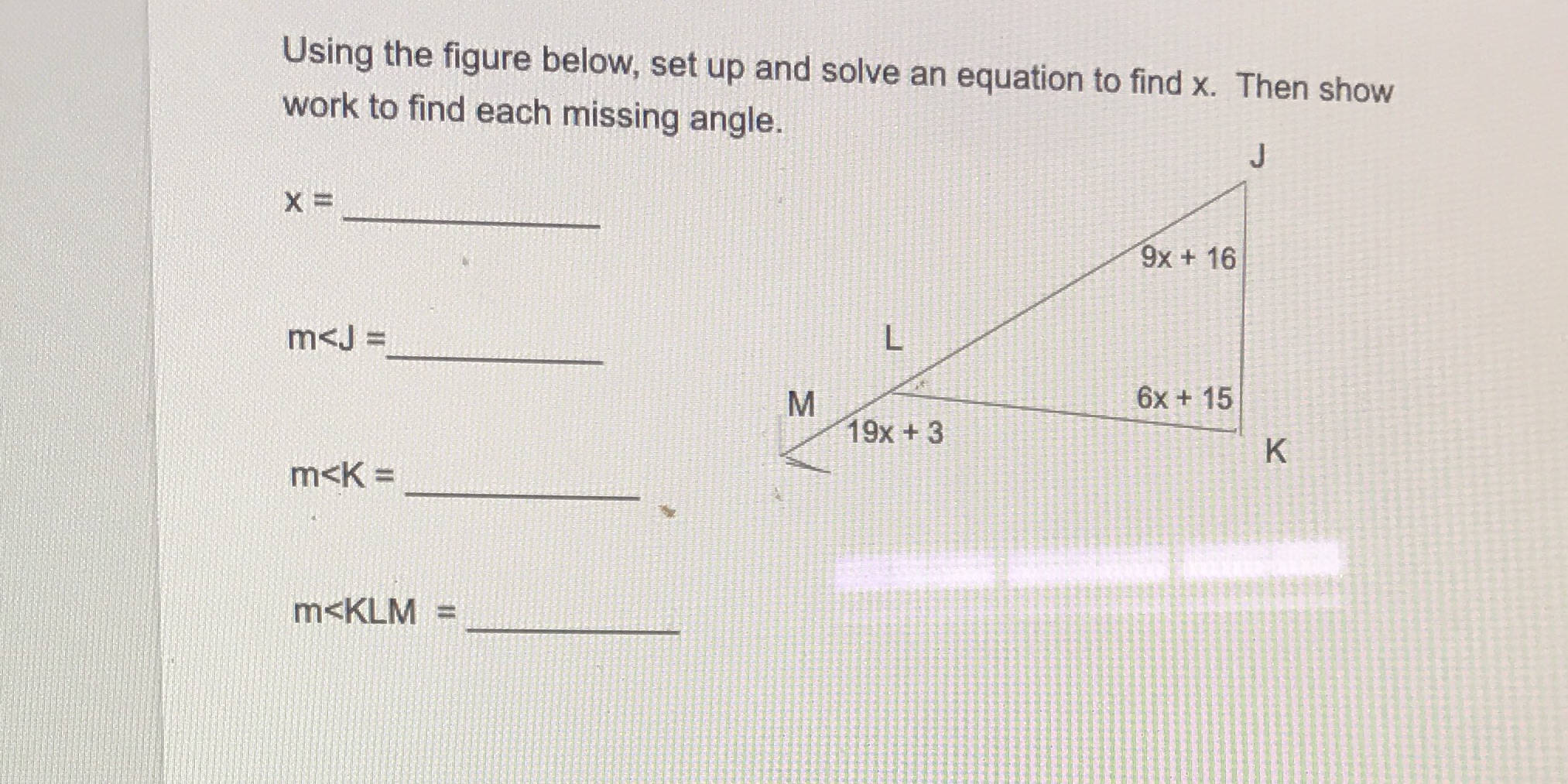 Using the figure below, set up and solve an