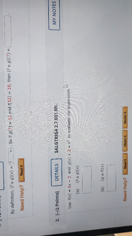 By definition, (fo g)(x) = 1? vi . So if g(7) =