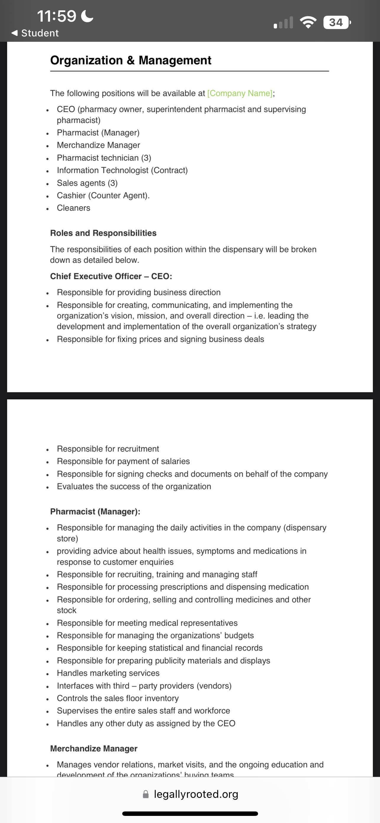 11:59 L 1 Student Organization & Management The