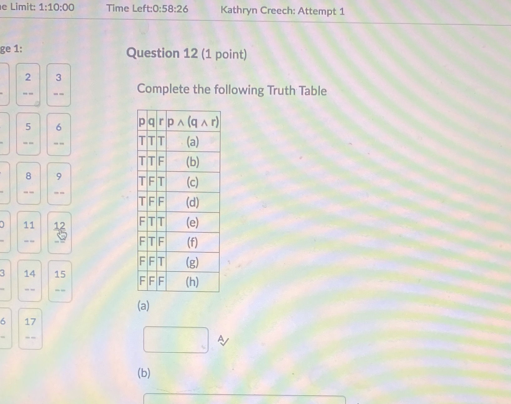 A-h please e Limit: 1:10:00 Time Left:0:58:26