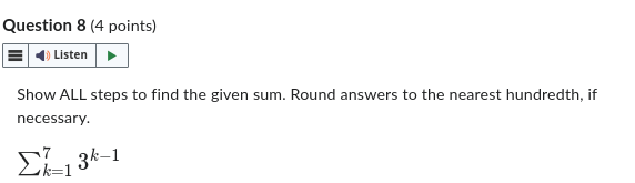 Question 8 (4 points) i Listen Show ALL steps to