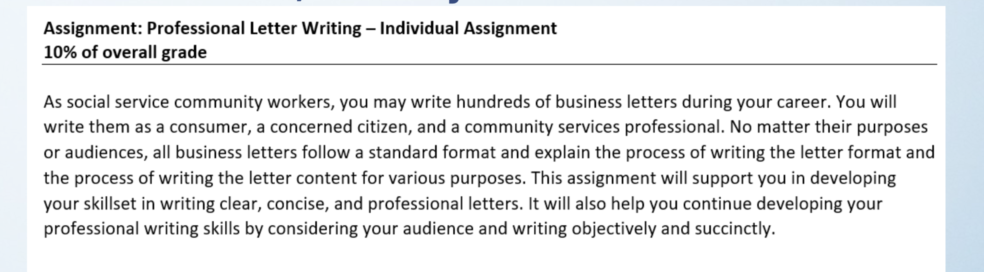 Assignment: Professional Letter Writing