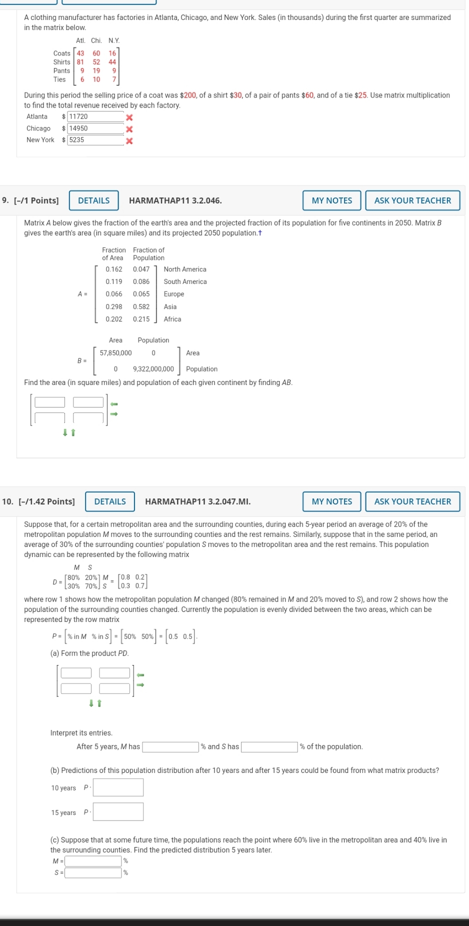 matrix equation questions A clothing manufacturer