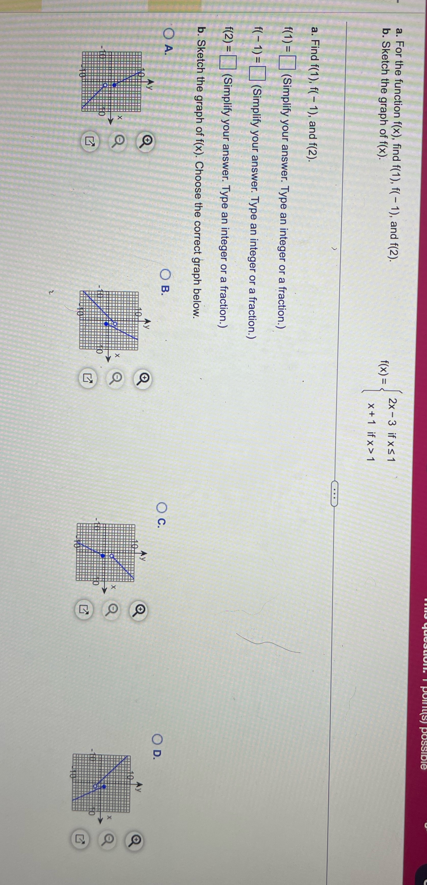 Please solve a. For the function f(x), find f(1),
