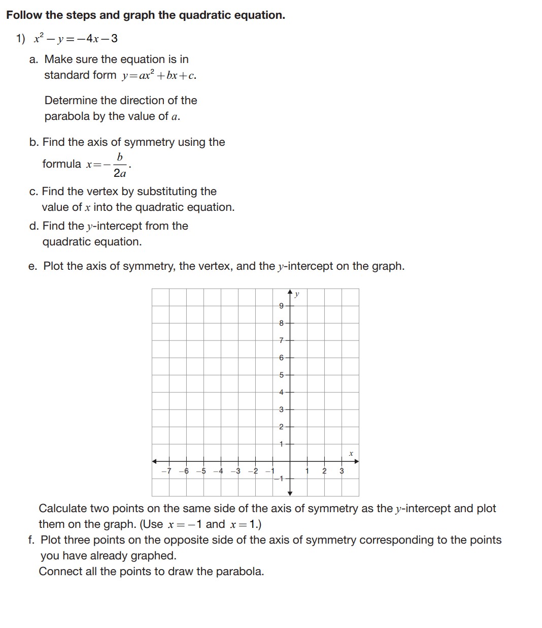 Follow the steps and graph the quadratic