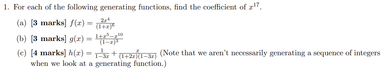 1. For each of the following generating