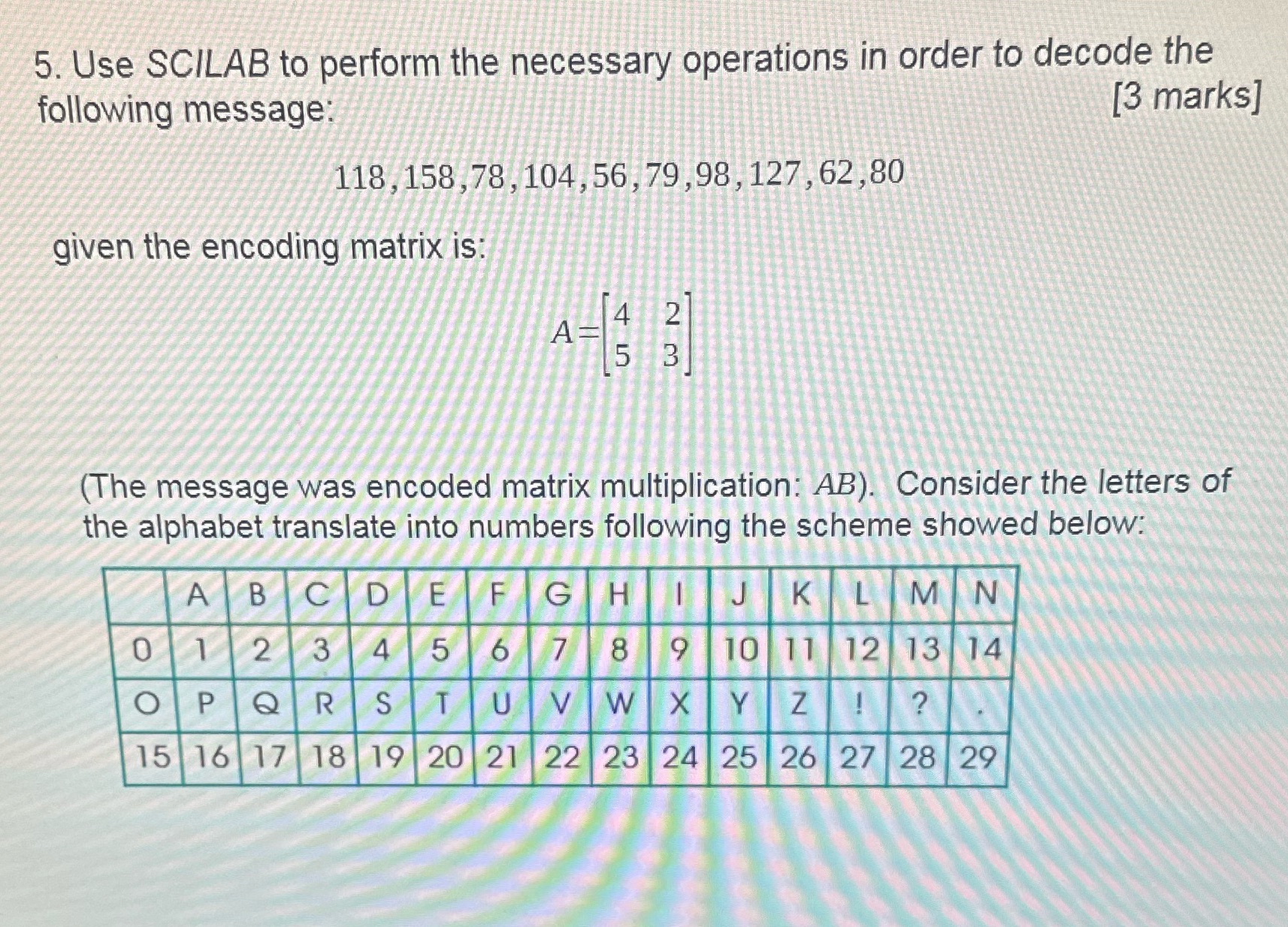 5. Use SCILAB to perform the necessary operations