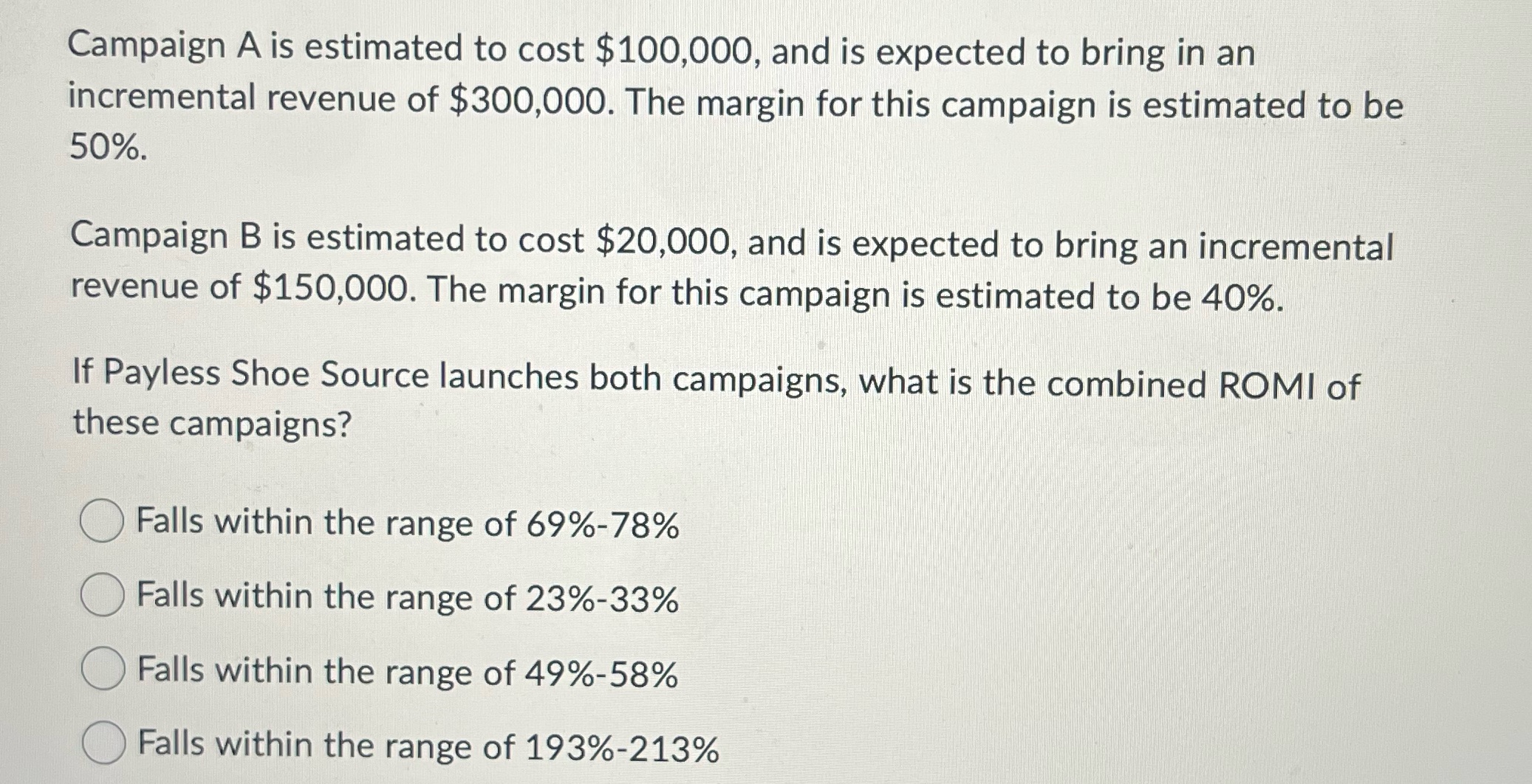 Campaign A is estimated to cost $100,000, and is
