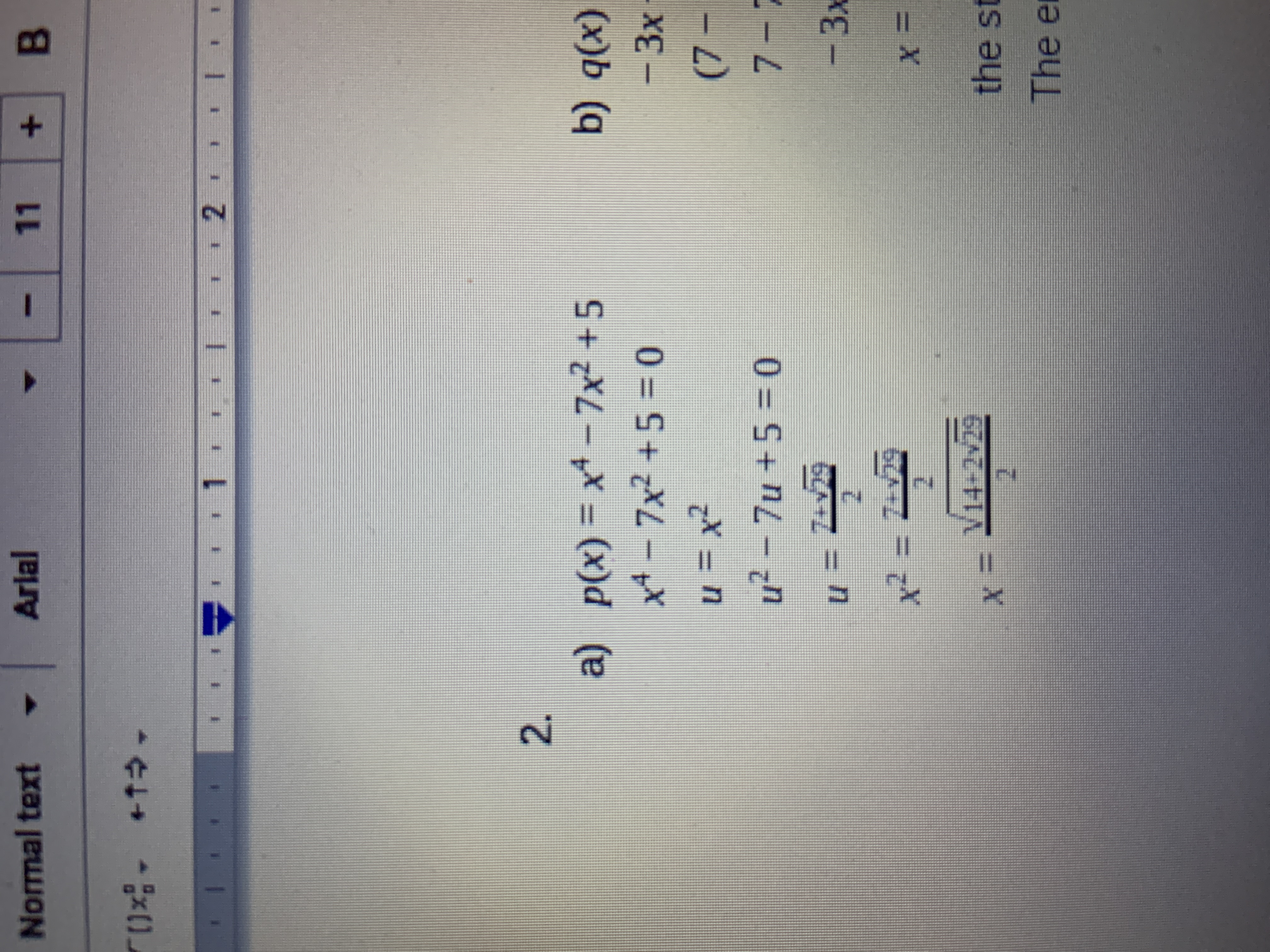 Normal text Arial 11 + B 1 2 1 1 2 . a) p(x) = x4