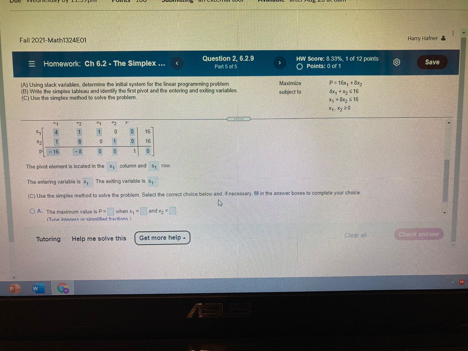 Fall 2021-Math1324501 Harry Hafner E Homework: Ch