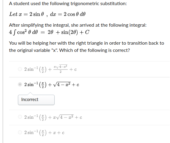 A student used the following trigonometric