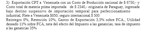 3) Exportacion CPT a Venezuela con un Costo de