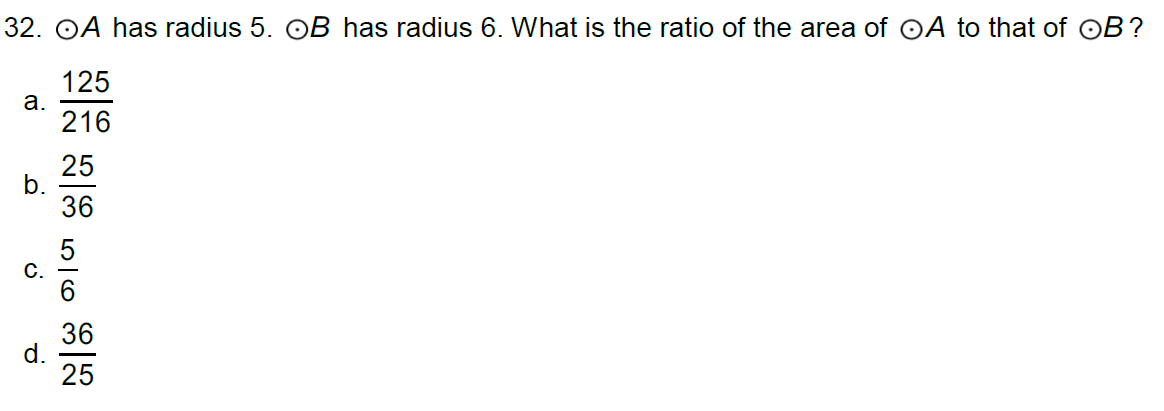 32. 0A has radius 5. QB has radius 6. What is the