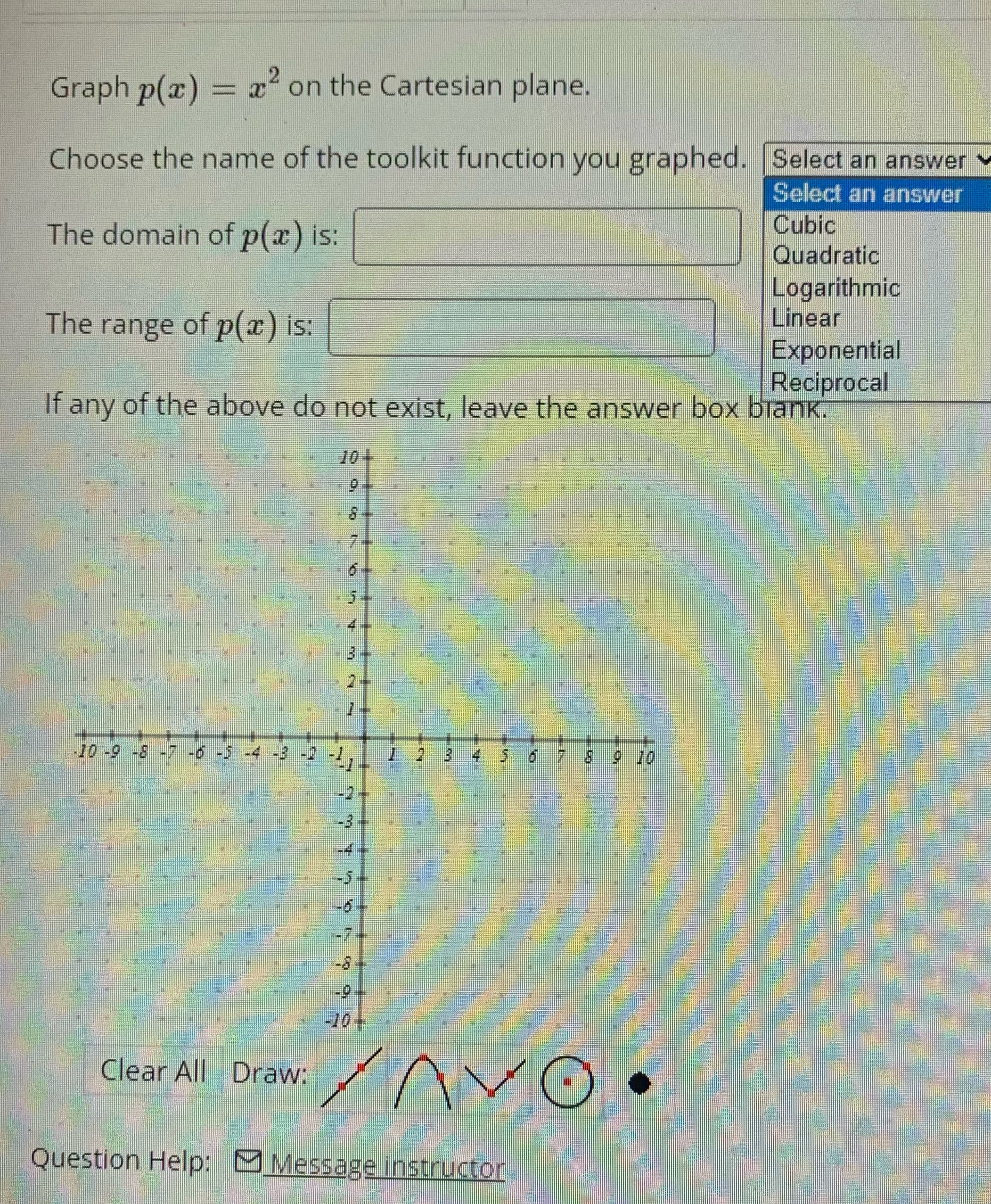 Graph p(x) = x2 on the Cartesian plane. Choose