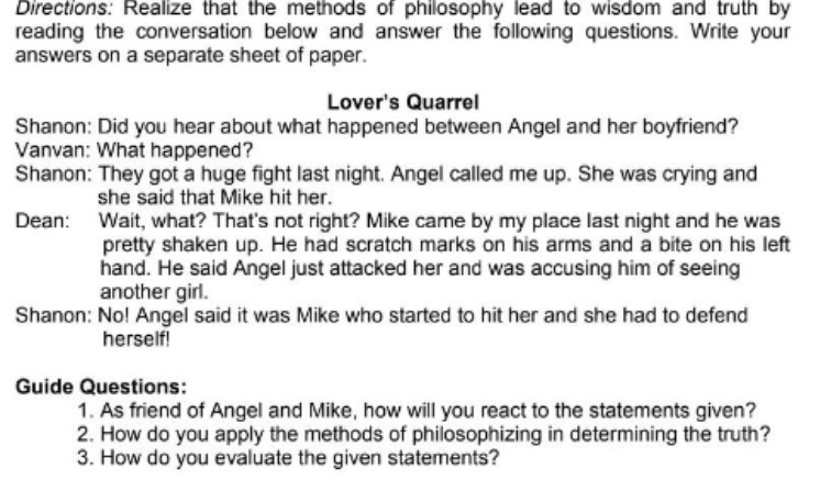 Directions: Realize that the methods of