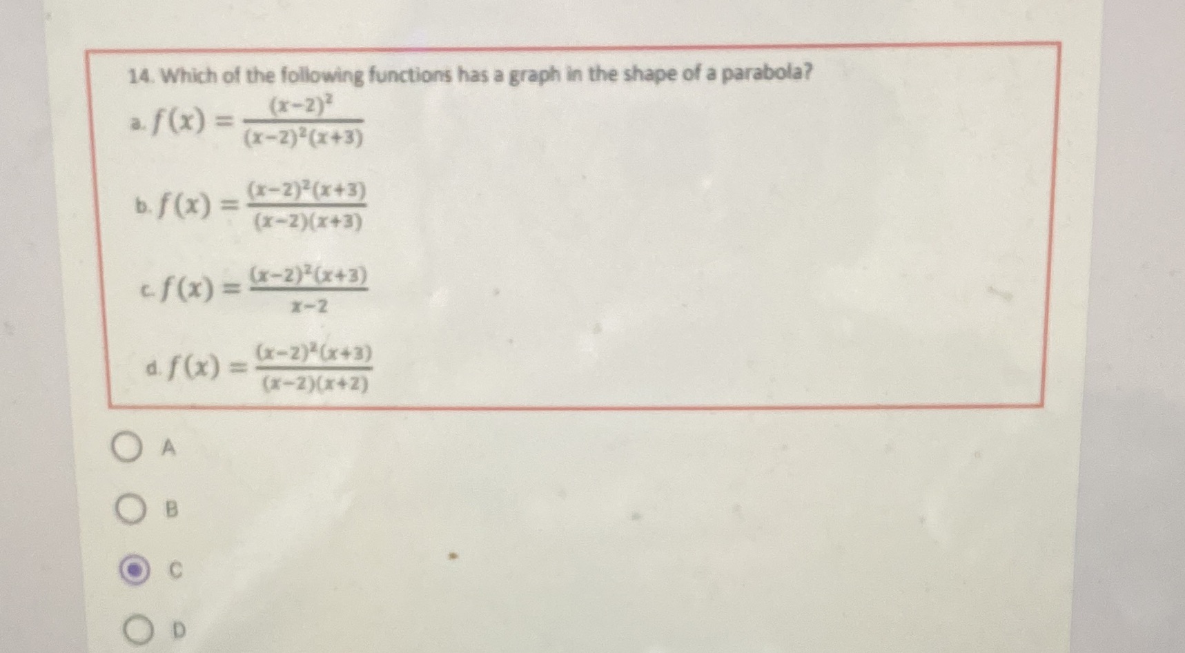 14. Which of the following functions has a graph