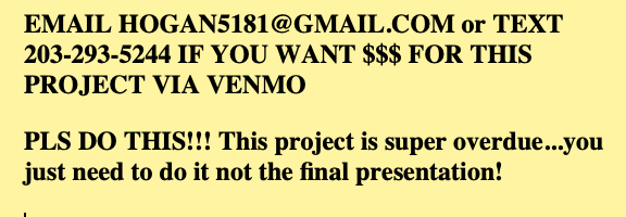 EMAIL HOGAN5181@GMAIL.COM or TEXT 203-293-5244 IF