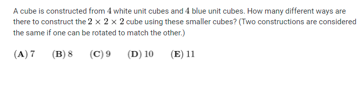 A cube is constructed from 4 white unit cubes and