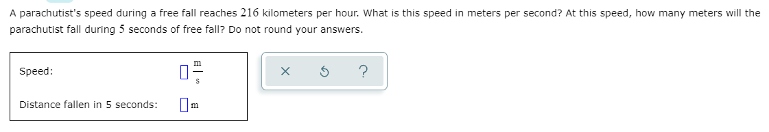 A parachutist's speed during a free fall